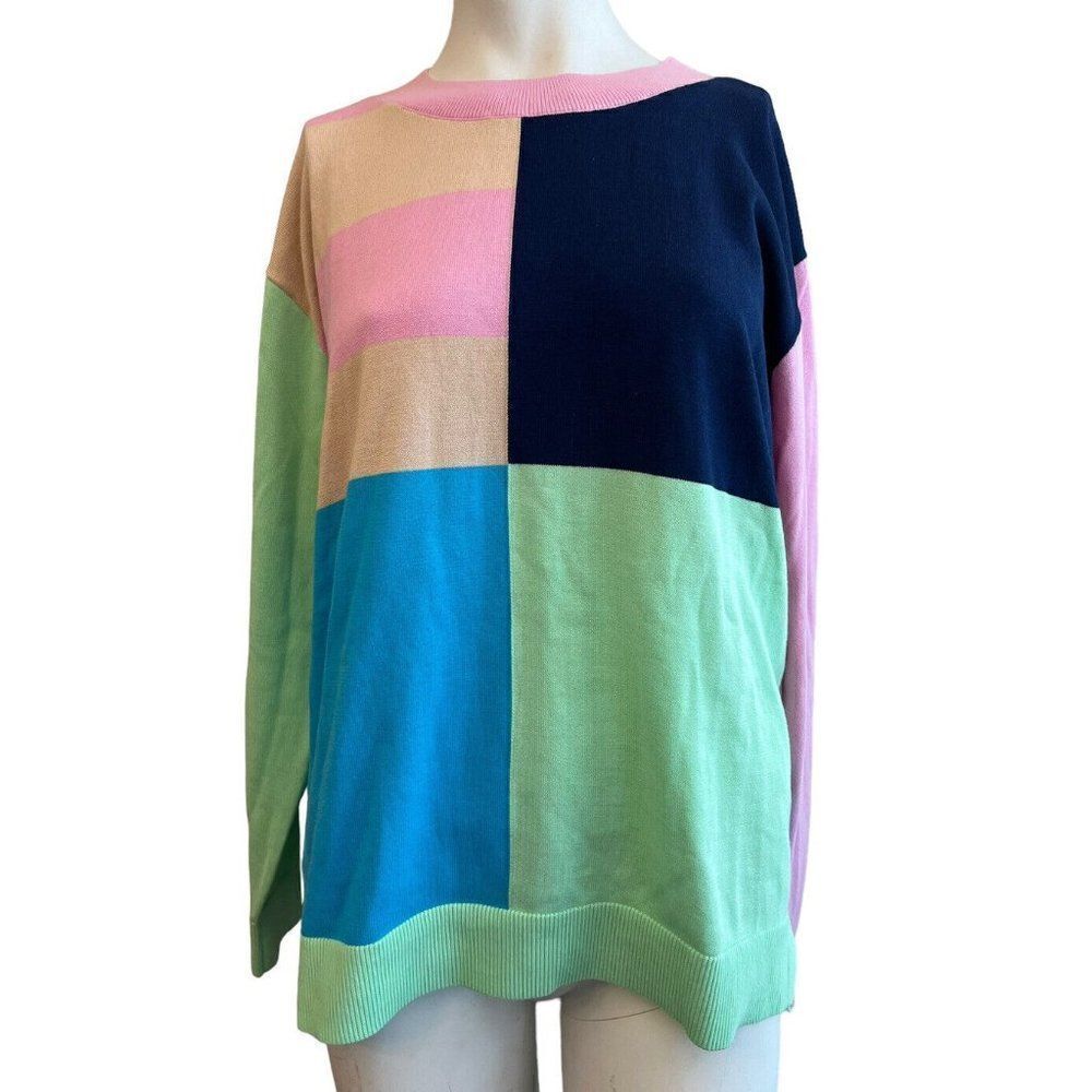 Lands' End Multicolor Block Sweater - Pink, Blue, Green, Tan